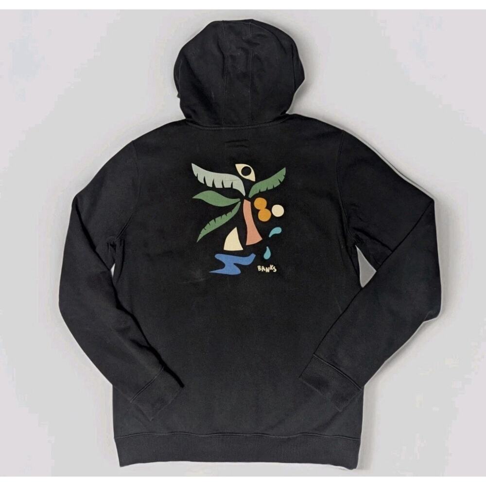 Banks Journal Studio Nadia Hernandez Palm Art Pullover Hoodie Organic Black Sz L